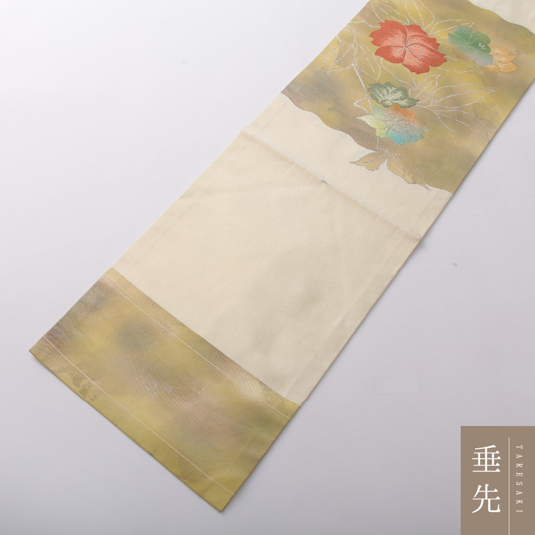 九寸名古屋帯 Aランク 帯丈340cm 正絹 ポイント柄 名古屋仕立て 織り インフォーマル 芙蓉 クリーム系 RP 1245-03701