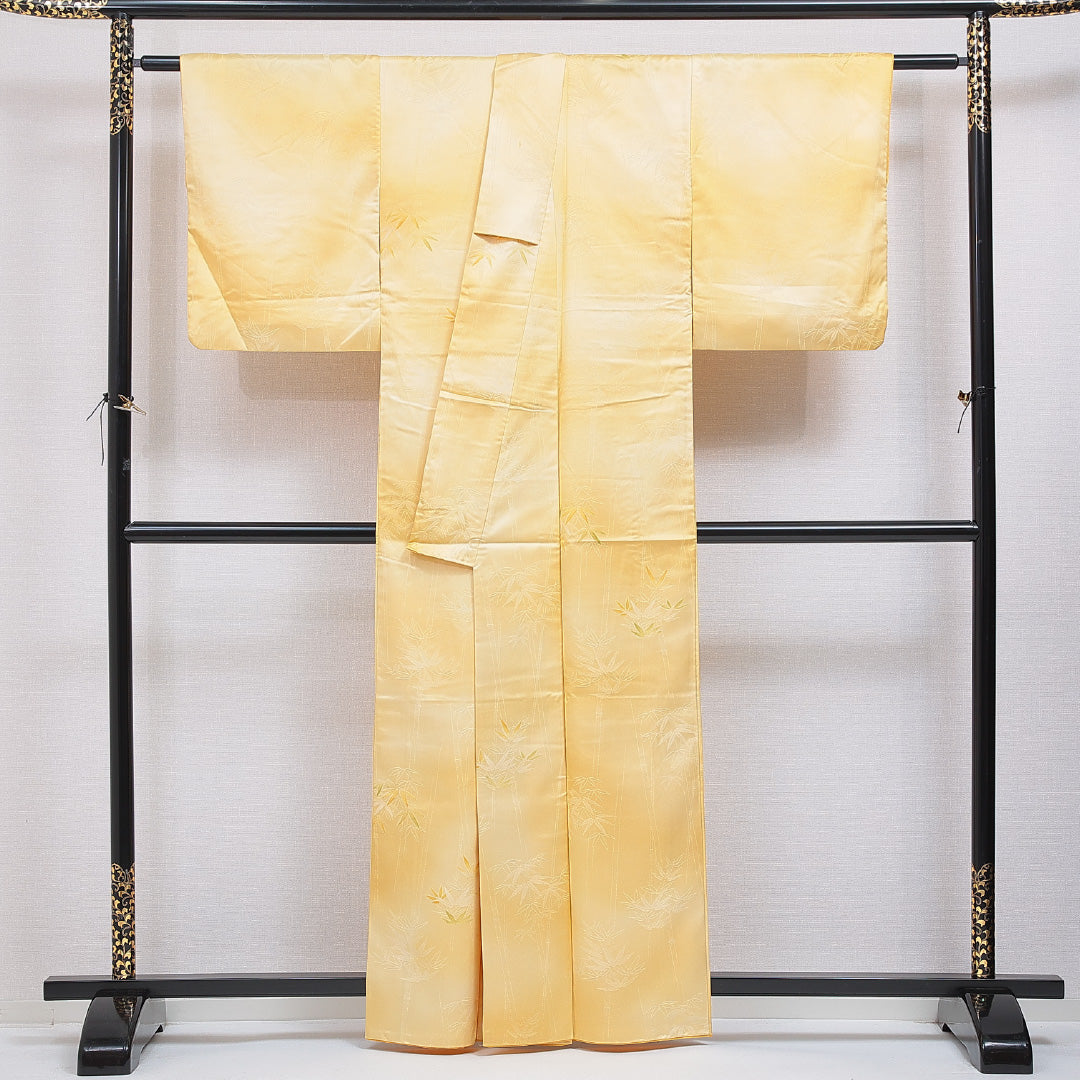 洗える着物 小紋 袷 身丈160cm 裄丈62cm ポリエステル Aランク インフォーマル 広衿 Lサイズ 笹 黄系 HP 1221-16332