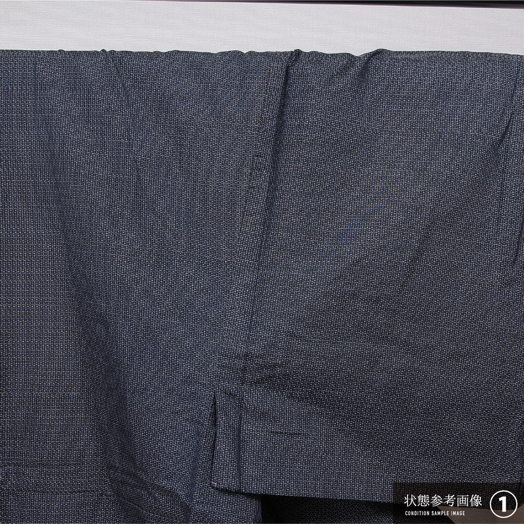 男着物 袷 身丈148cm 裄丈72cm 正絹 Aランク カジュアル 棒衿 Lサイズ 亀甲 紺系 RP 1224-15760