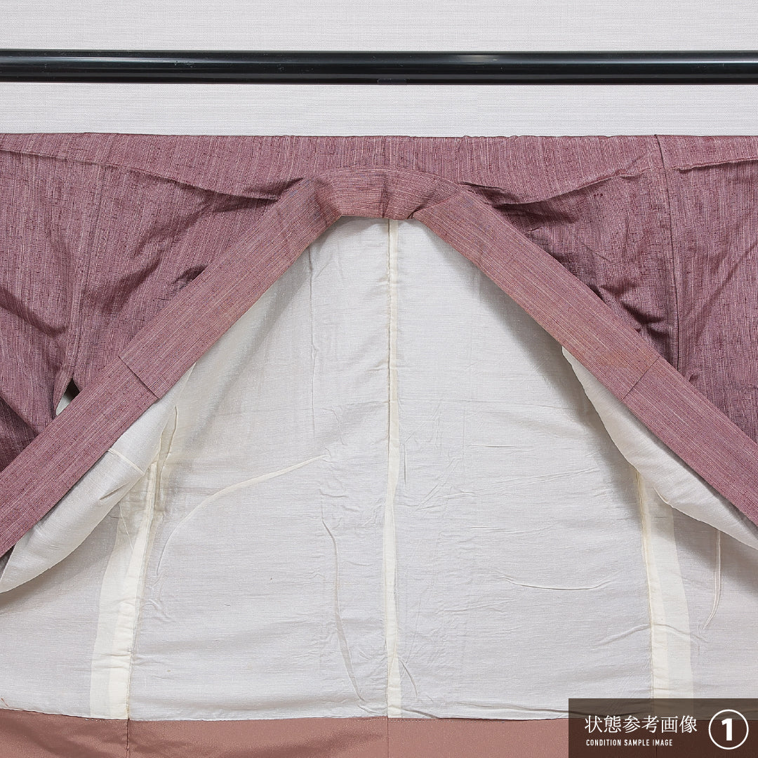 紬 袷 身丈148cm 裄丈62cm 正絹 Bランク カジュアル バチ衿 XSサイズ 無地 紫系 HP 1223-15933