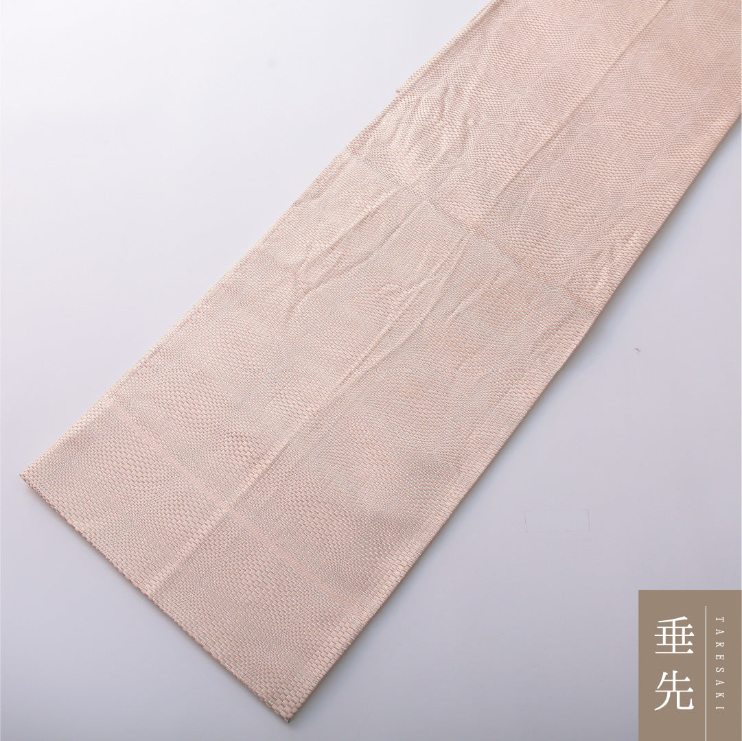 九寸名古屋帯 帯丈374cm カジュアル 開き仕立て 全通 リバーシブル Cランク 正絹 幾何学柄 クリーム系 1224-03402