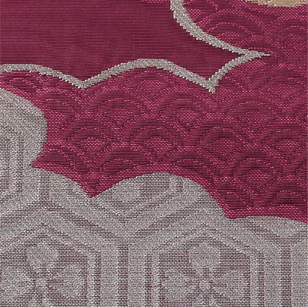 八寸名古屋帯 帯丈355cm セミフォーマル 松葉仕立て ポイント柄 Aランク 正絹 吉祥文様 雲取り 紫系 赤系 1224-03834