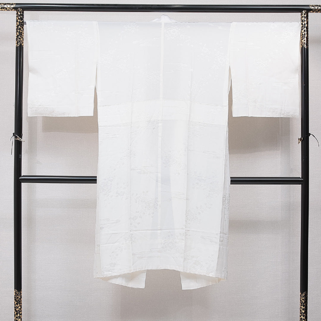 長襦袢 単衣 身丈126cm 裄丈67cm 正絹 Sランク Mサイズ バチ衿 梅 クリーム系 1229-15672