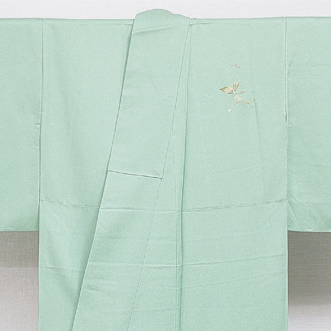 付下げ 袷 身丈153cm 裄丈61cm 正絹 Sランク Sサイズ 広衿 一つ紋 セミフォーマル 花柄 ぼかし染 刺繍 落款 緑系 1261-15905