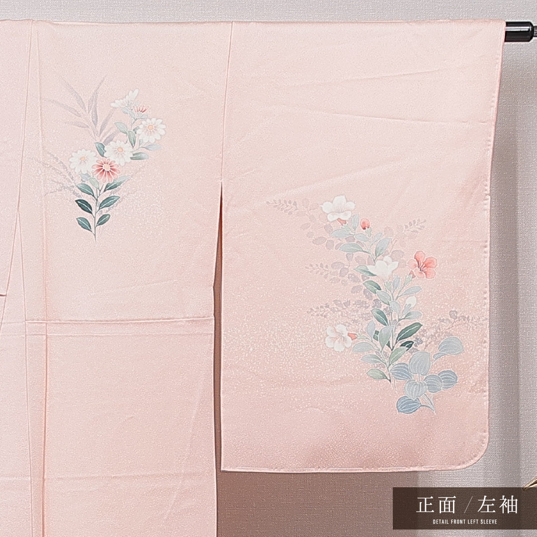 未使用品 訪問着 袷 身丈172cm 裄丈64cm 正絹 Nランク セミフォーマル 広衿 2XLサイズ 牡丹 可憐 落ち着き ピンク系 M4 1217-15358