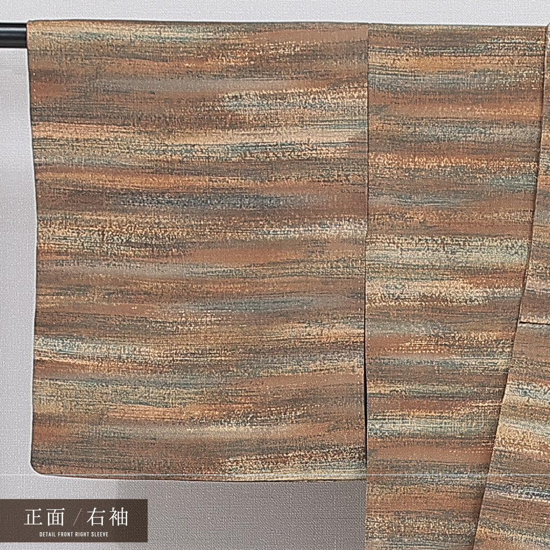 洗える着物 小紋 袷 身丈159cm 裄丈63cm ポリエステル Sランク インフォーマル 広衿 Mサイズ 抽象柄 茶系 RP 1221-16319