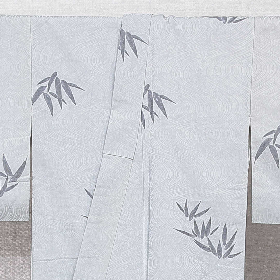 紬 袷 身丈156cm 裄丈63cm 正絹 Cランク Mサイズ バチ衿 カジュアル 笹 水色系 1216-15651