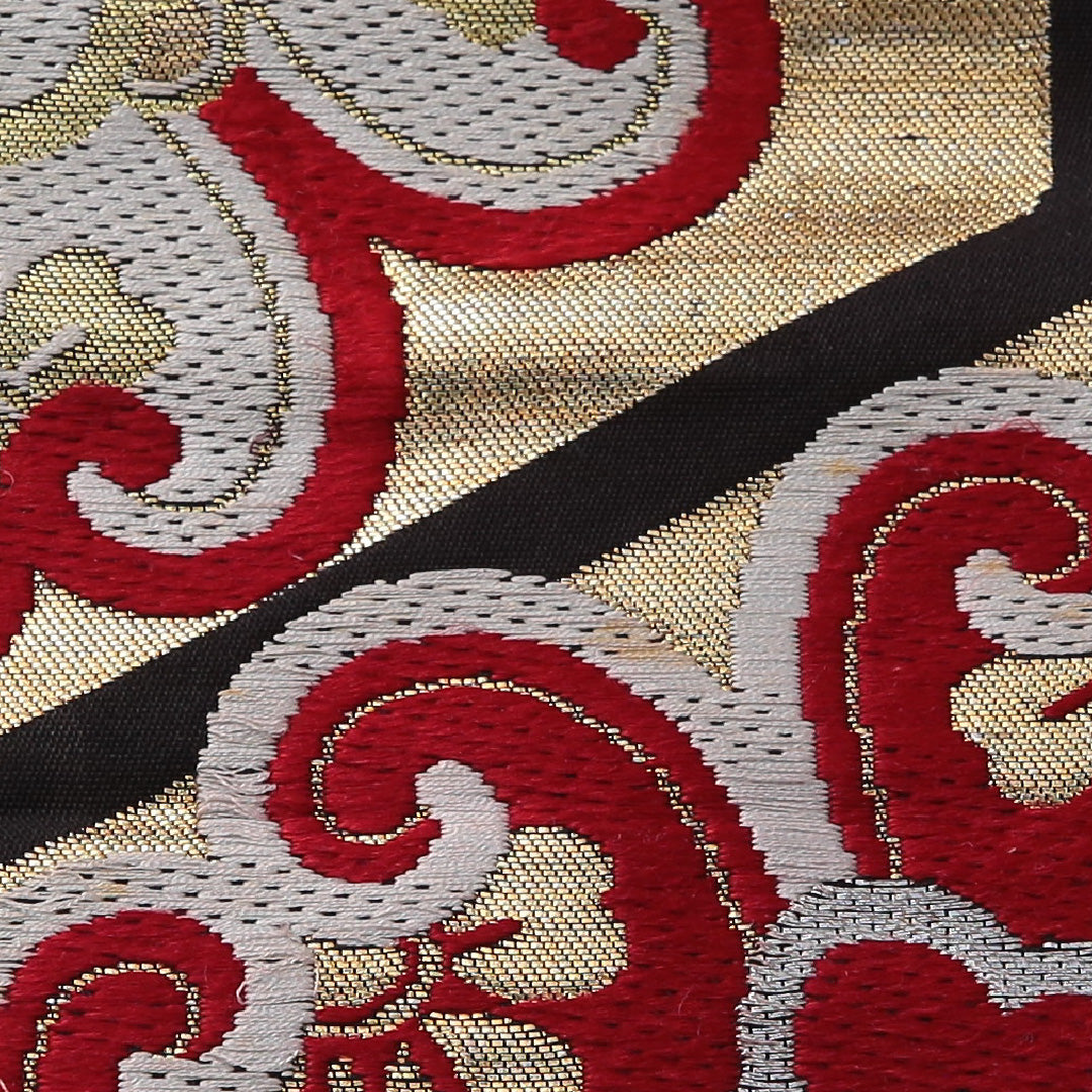 アンティーク 九寸名古屋帯 帯丈332cm セミフォーマル 名古屋仕立て 六通 Bランク 正絹 唐草 亀甲 黒系 1224-03543