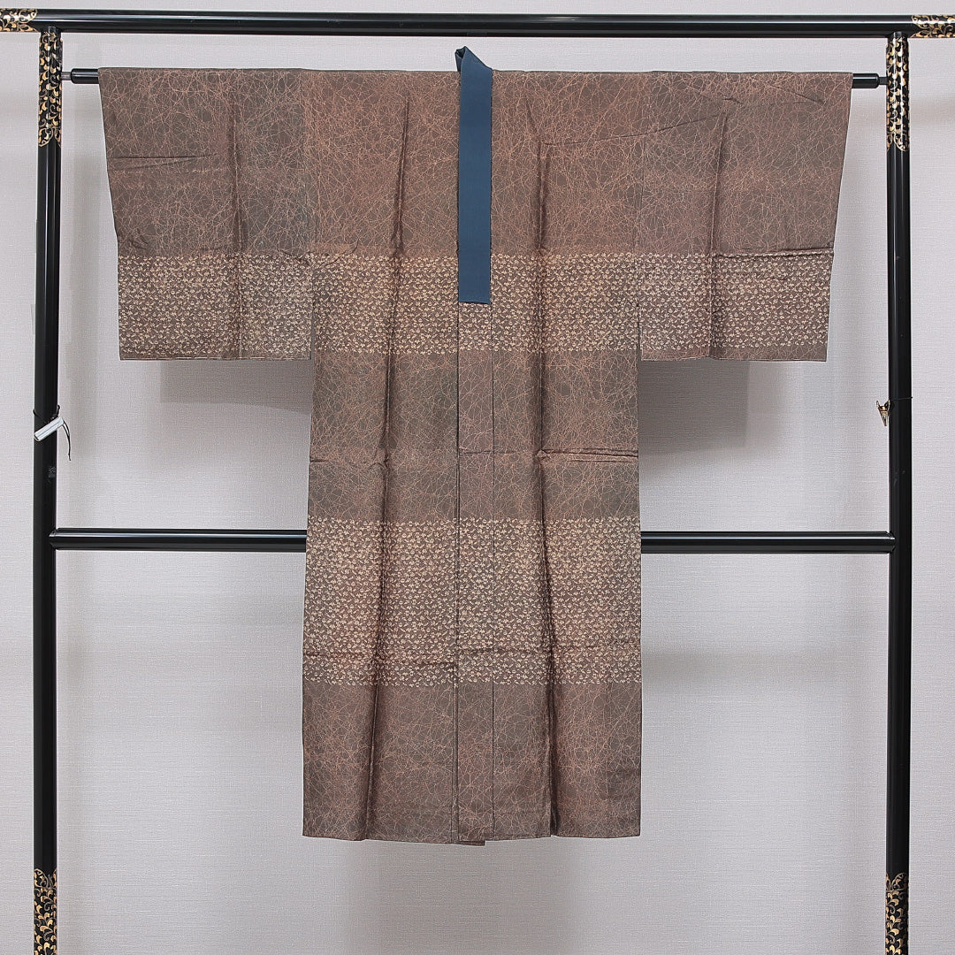 長襦袢 男性用 無双袖 身丈127cm 裄丈67cm 正絹 Cランク XSサイズ 落款 東海道五十三次 茶系 LP 1241-16713