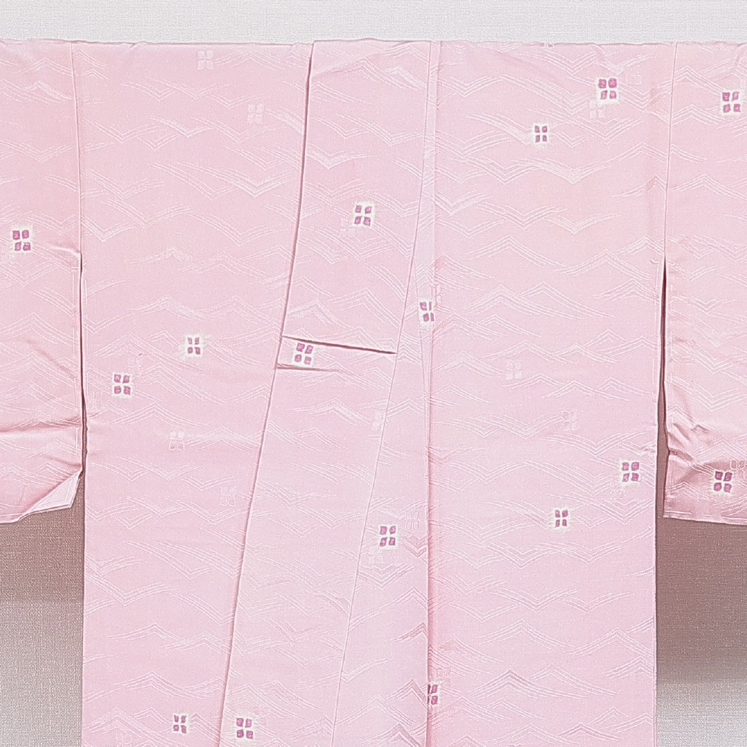 色無地 洗える着物 袷 身丈160cm 裄丈67cm ポリエステル Bランク Lサイズ 広衿 インフォーマル 創作柄 ピンク系 1214-16263