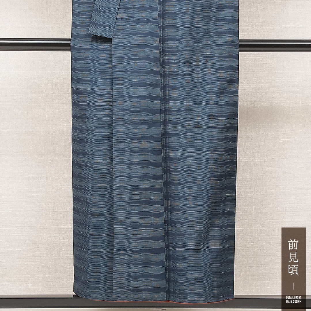 紬 袷 身丈151cm 裄丈61cm 正絹 Sランク カジュアル バチ衿 Sサイズ 抽象柄 紺系 RP 1223-16926