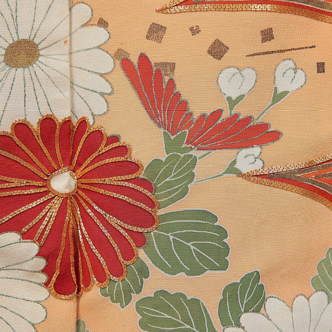 黒留袖 袷 身丈159cm 裄丈65cm 五つ紋 五三桐 フォーマル Cランク Mサイズ 正絹 比翼仕立て 広衿 菊 金駒刺繍 1211-F0740