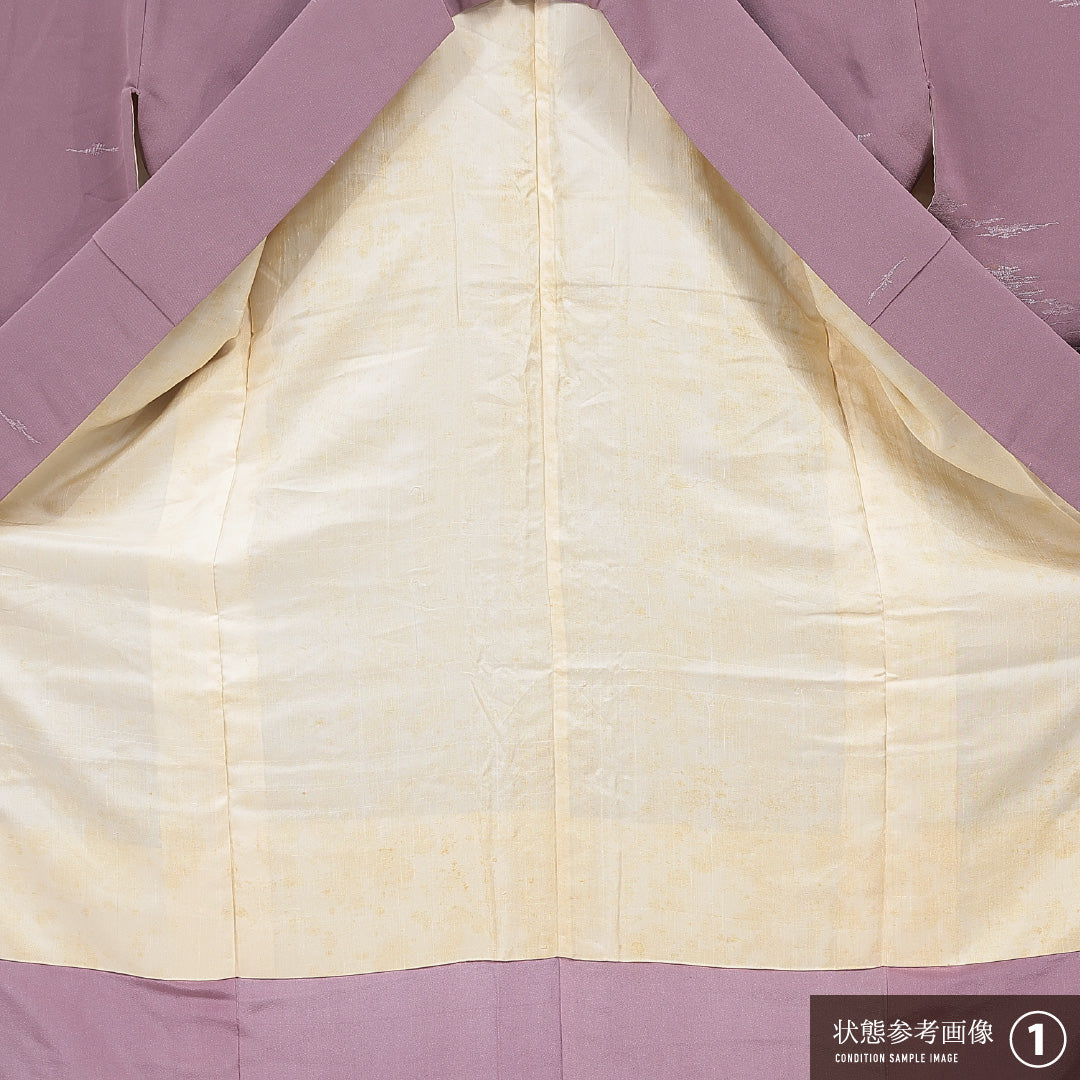 訪問着 袷 身丈161cm 裄丈63cm 正絹 Aランク Lサイズ 広衿 一つ紋（五三桐） セミフォーマル 創作柄 紫系 1212-15665