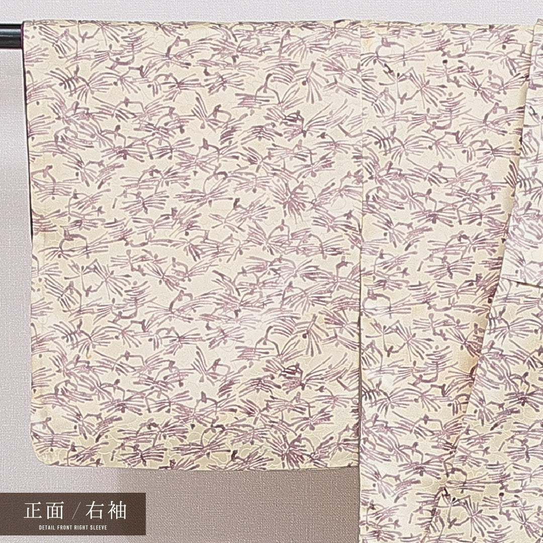 小紋 袷 身丈153cm 裄丈65cm 正絹 Cランク インフォーマル 広衿 Sサイズ 創作柄 クリーム系 LP 1221-16004