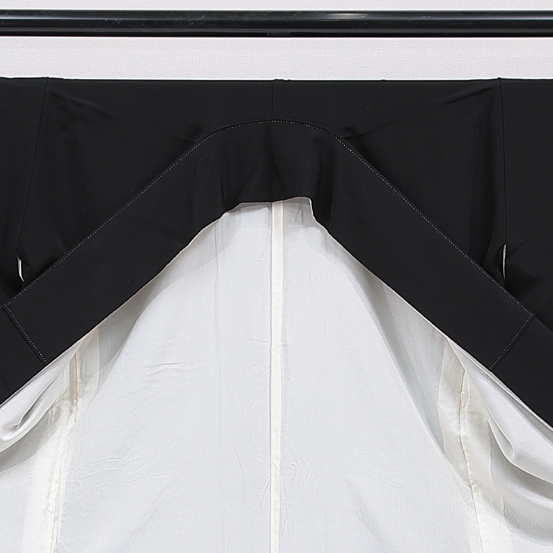 黒留袖 袷 身丈162cm 裄丈64cm 五つ紋 梅鉢 フォーマル Sランク Lサイズ 正絹 比翼仕立て 広衿 鶴 松 金駒刺繍 1211-F0760