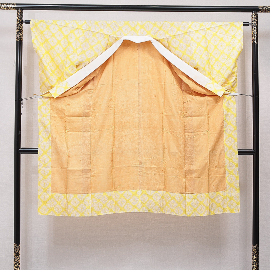 アンティーク 長襦袢 袷 身丈126cm 裄丈63cm 正絹 Bランク Mサイズ 菱 黄系 RP 1239-15402