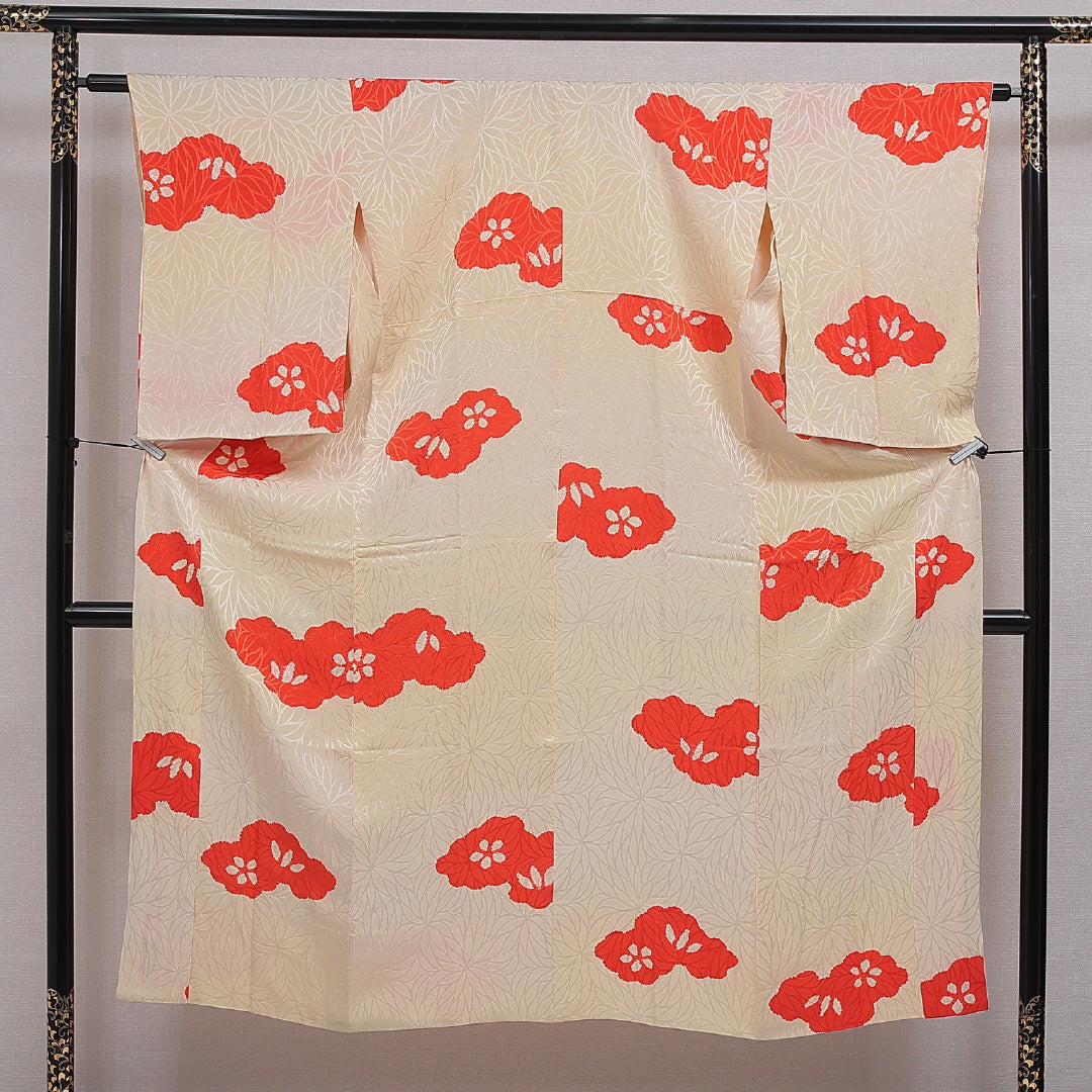 長襦袢 無双袖 身丈144cm 裄丈62cm 正絹 Aランク FREEサイズ 部分絞り 菊 笠松 クリーム系 RP 1239-16638