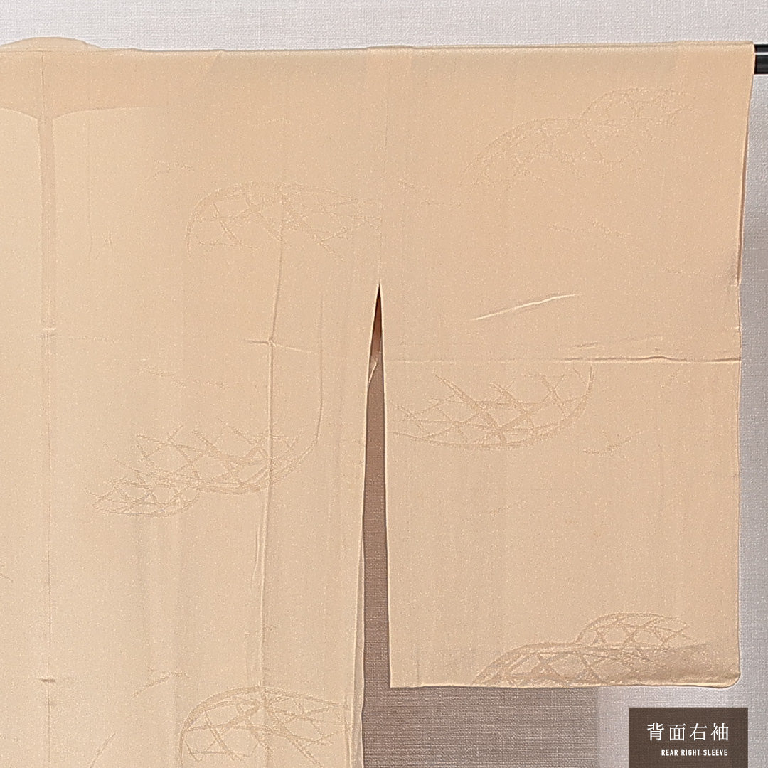 道行コート 単衣 身丈101cm 裄丈61cm 正絹 Aランク セミフォーマル Sサイズ 織り出し ポケットあり 籠目 ベージュ系 RP 1237-15182