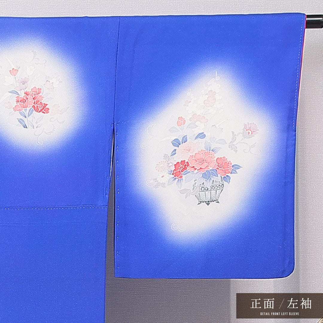 付下げ 袷 身丈162cm 裄丈67cm 正絹 Bランク インフォーマル バチ衿 Lサイズ ぼかし染 牡丹 青系 HP 1218-15895