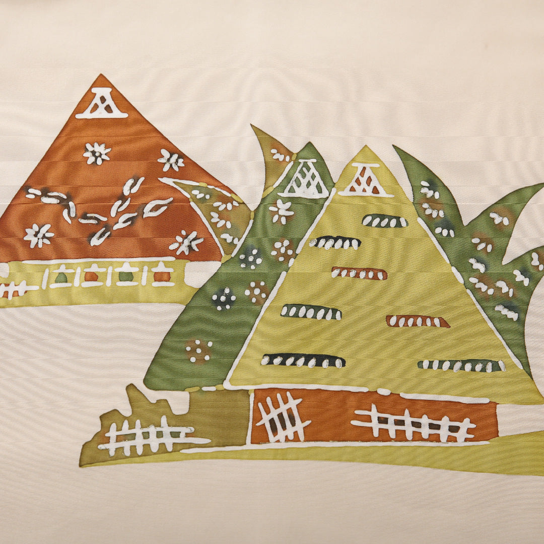 九寸名古屋帯 帯丈334cm カジュアル 名古屋仕立て ポイント柄 Bランク 正絹 染め帯 塩瀬 茶屋辻 クリーム系 1224-03827