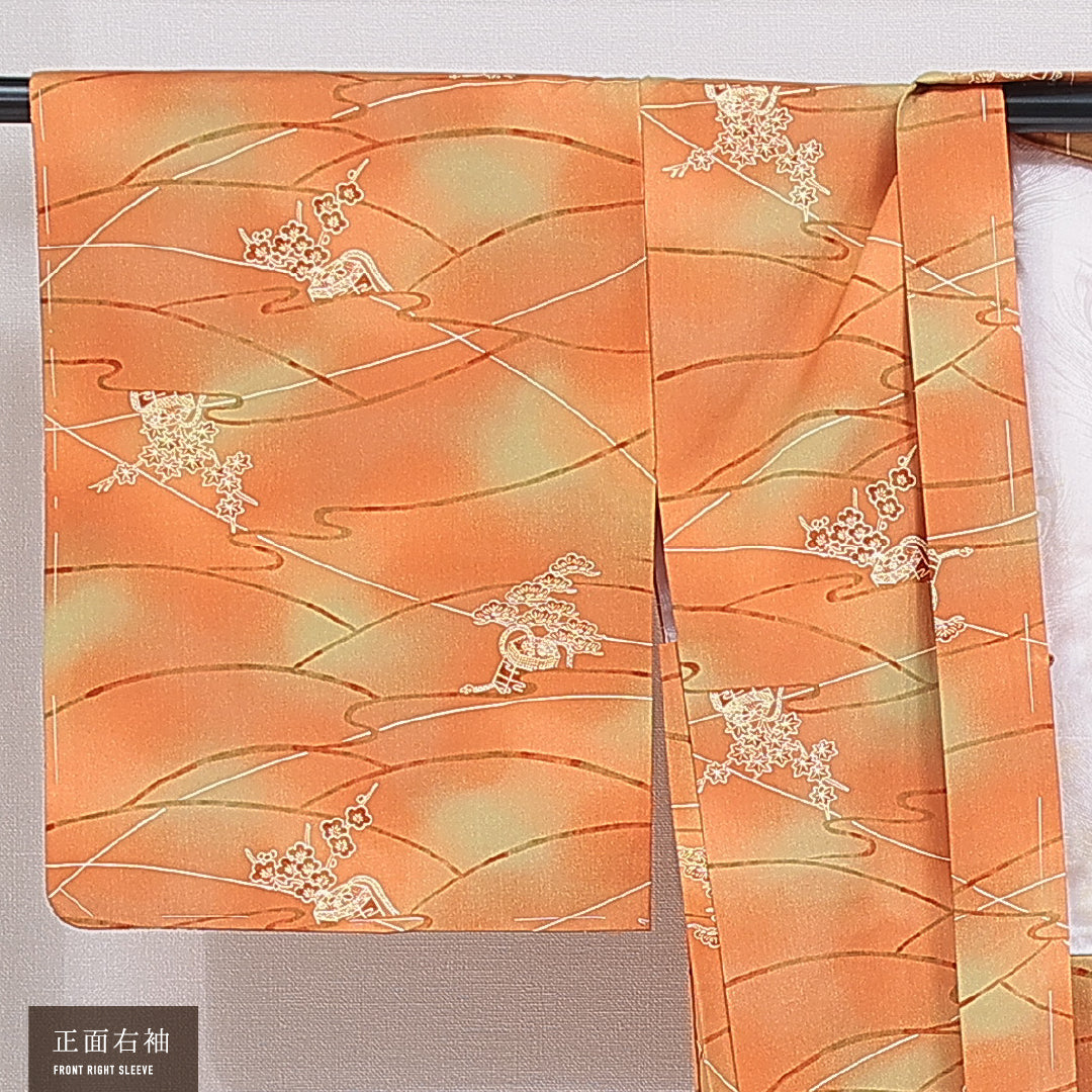 羽織 袷 身丈80cm 裄丈65cm 正絹 Aランク カジュアル Mサイズ ぼかし染 貝桶 梅 朱系 RP 1232-16191
