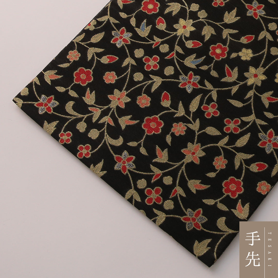 袋帯 帯丈440cm フォーマル 六通 Sランク 正絹 唐草 黒系 金系 1223-01897