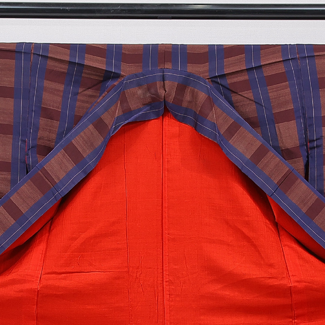 アンティーク 小紋 袷 身丈155cm 裄丈63cm 正絹 Dランク Mサイズ 広衿 格子 茶系 青系 1215-15576