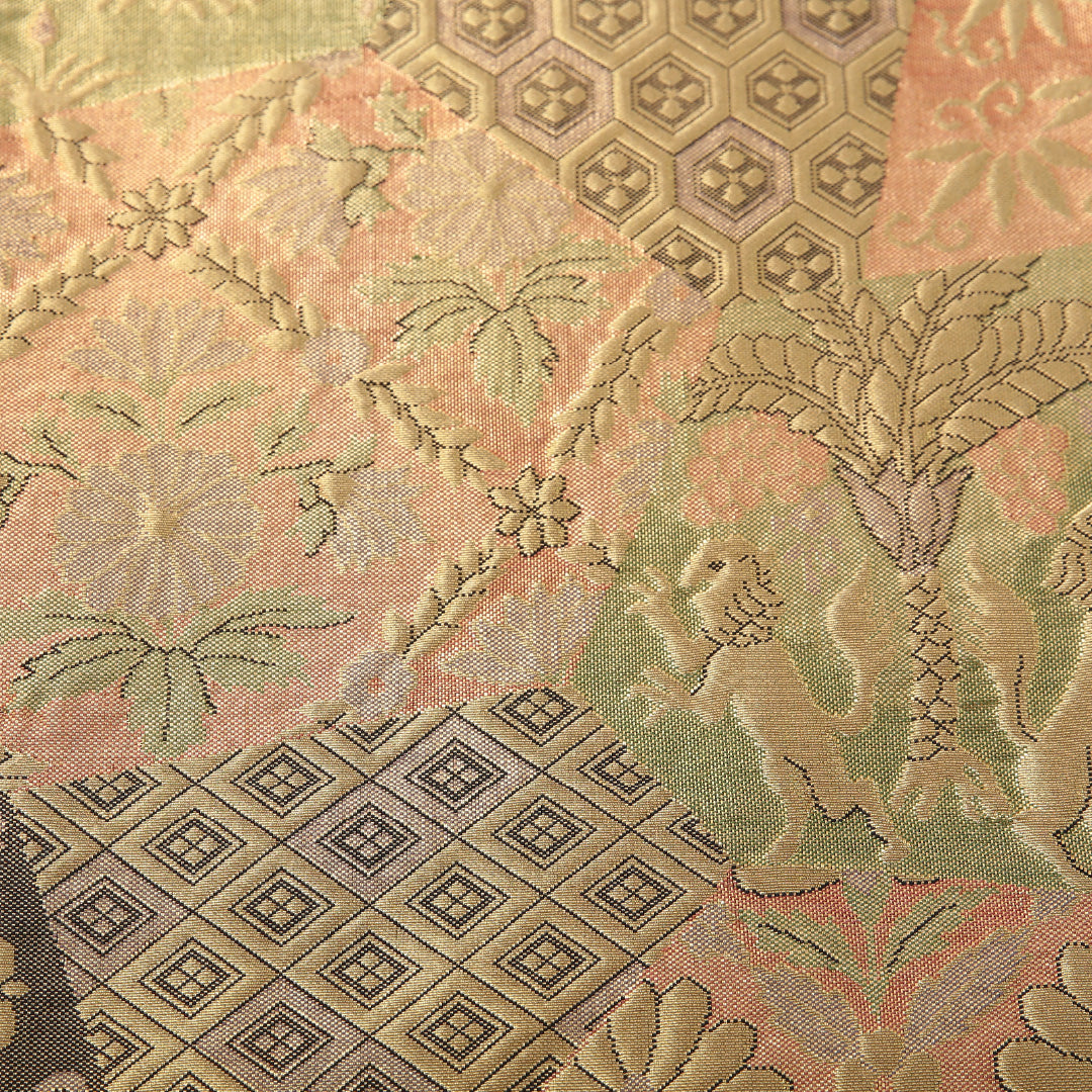 袋帯 帯丈412cm フォーマル 六通 Sランク 正絹 樹下双獣文 菱 金系 1223-02073