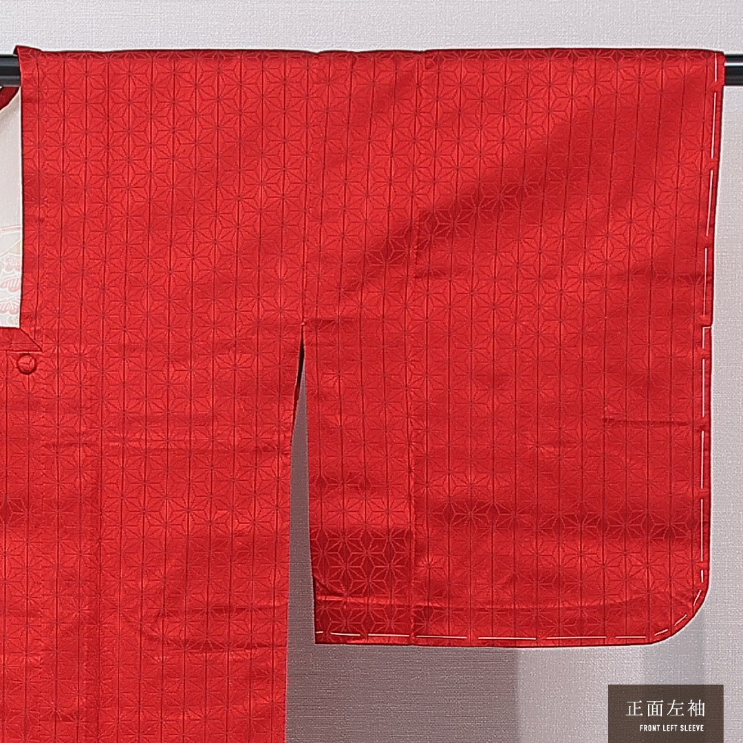 道行コート 袷 身丈134cm 裄丈64cm 正絹 Sランク セミフォーマル Mサイズ 麻の葉 古典的 シンプル 赤系 HP 1237-16783
