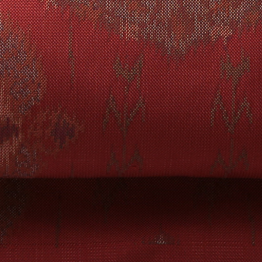 九寸名古屋帯 帯丈357cm カジュアル 名古屋仕立て 六通 Aランク 正絹 創作柄 赤系 朱系 1224-03501