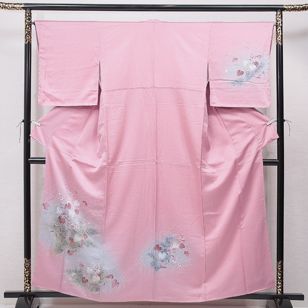 付下げ 袷 身丈159cm 裄丈65cm 正絹 Cランク インフォーマル 広衿 Mサイズ 草花 ピンク系 HP 1218-15571