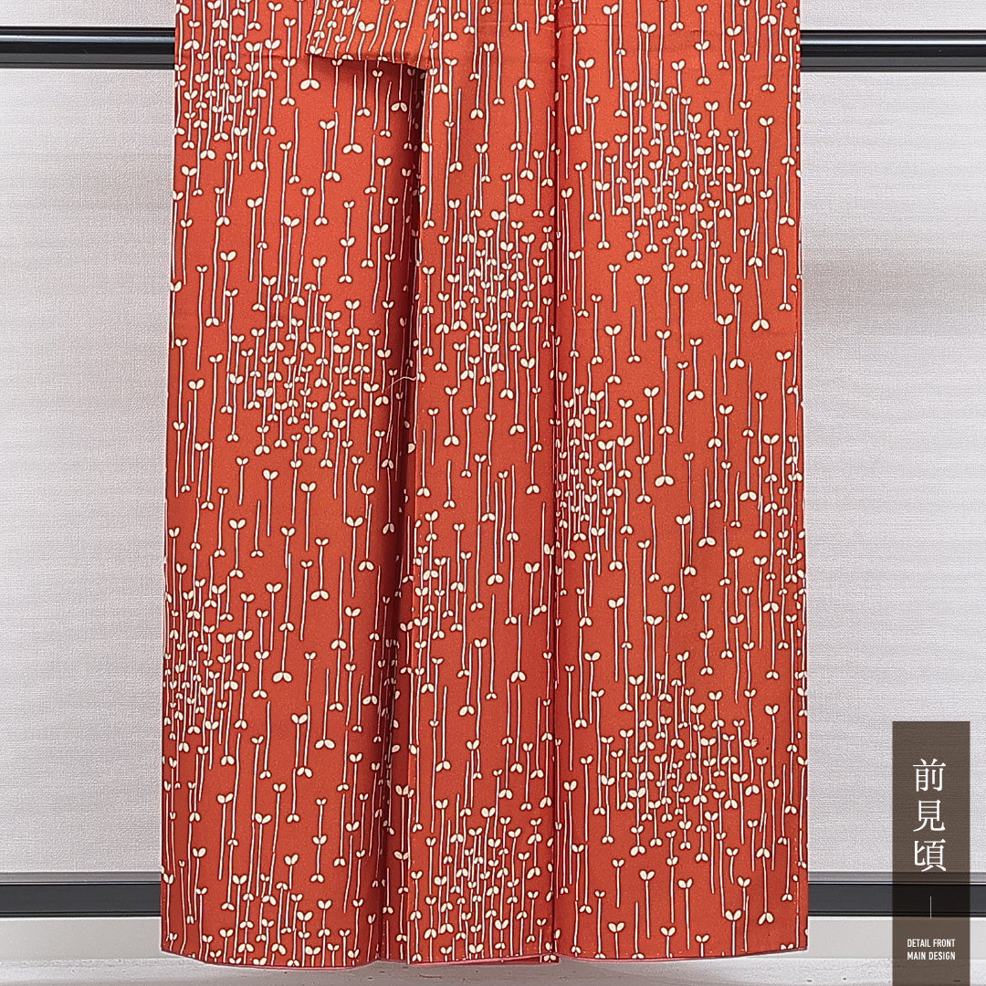 洗える着物 小紋 袷 身丈157cm 裄丈62cm ポリエステル Bランク インフォーマル 広衿 Mサイズ 創作柄 朱系 RP 1221-15961