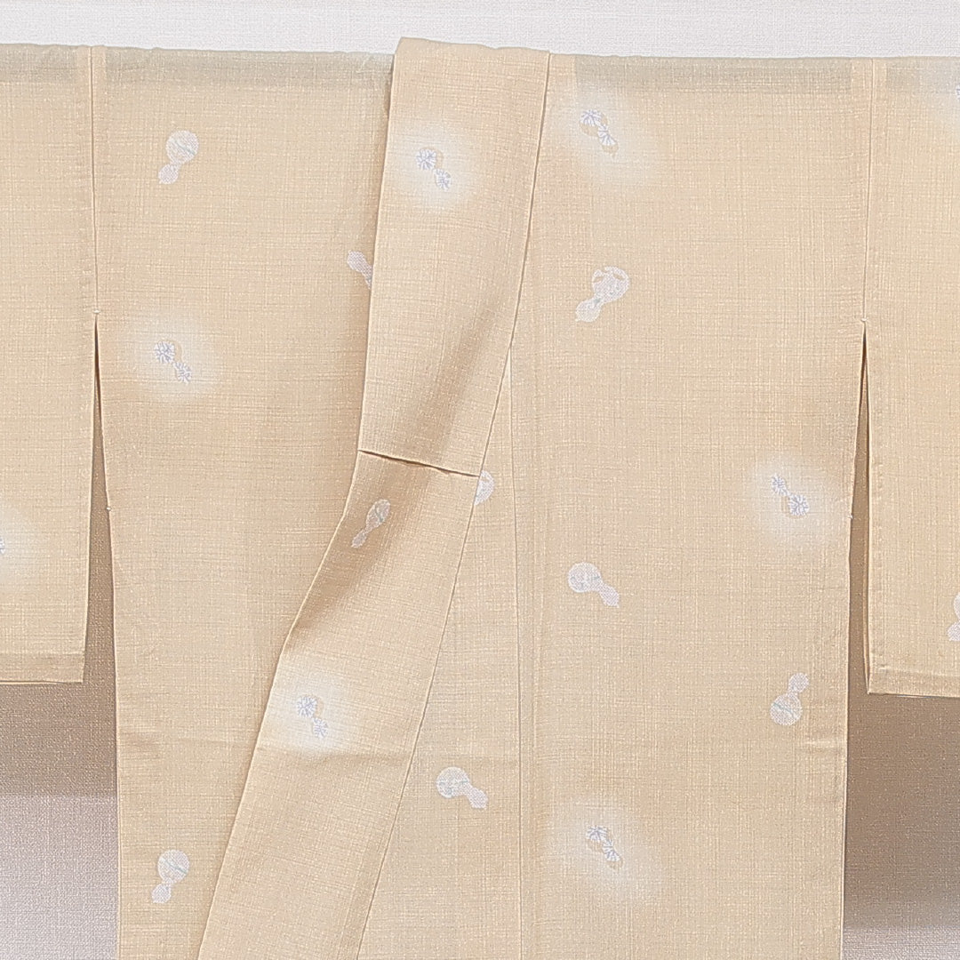 紬 単衣 身丈161cm 裄丈67cm 正絹 Cランク Lサイズ 広衿 カジュアル 染紬 瓢箪 クリーム系 1216-15676