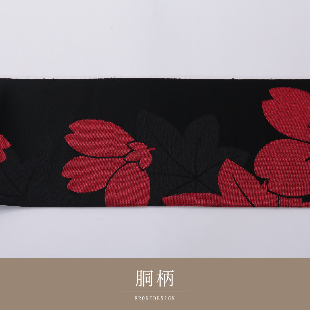 八寸名古屋帯 Sランク 帯丈327cm 正絹 六通 名古屋仕立て 織り カジュアル 紅葉 黒系・赤系 LP 1245-03261