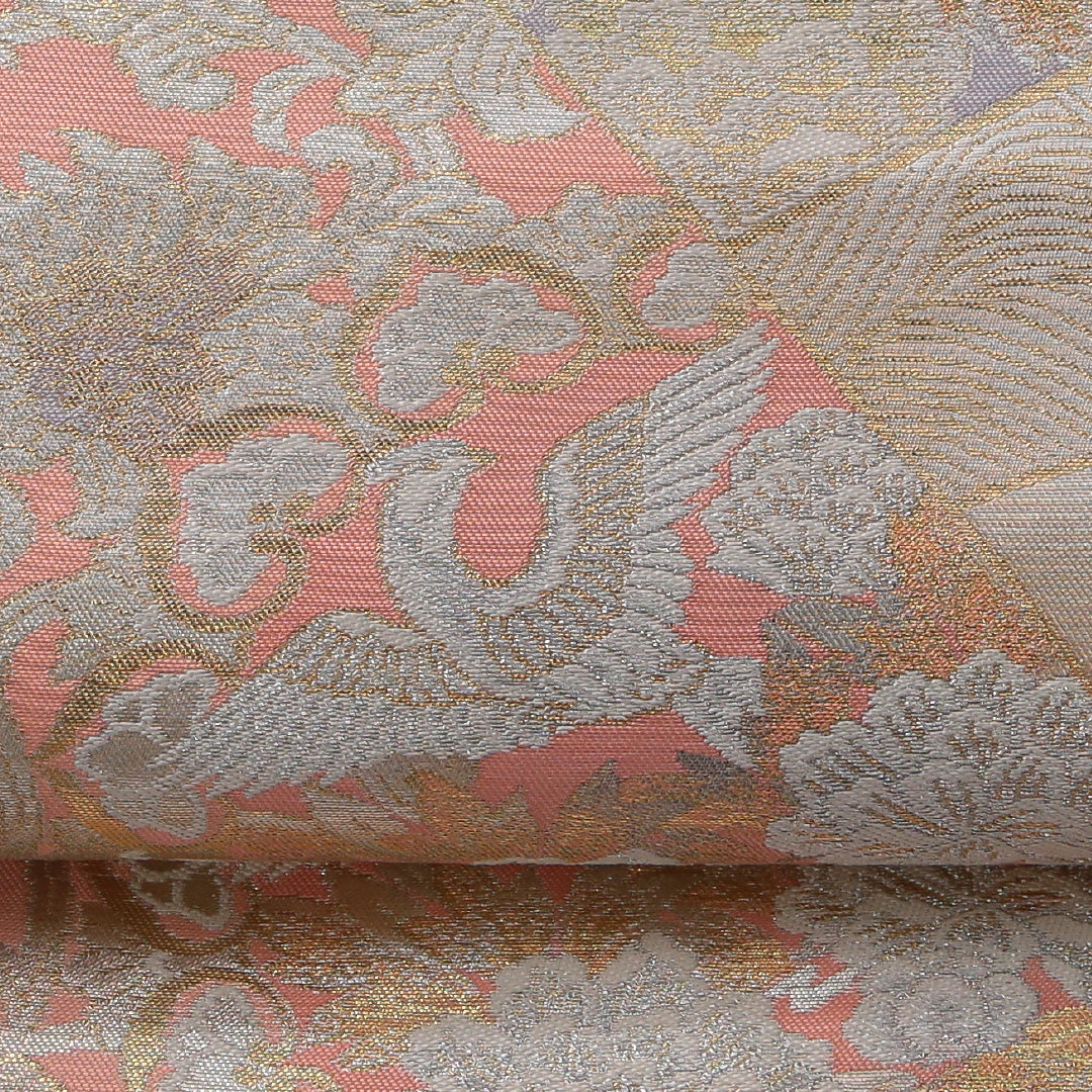 袋帯 帯丈428cm 正絹 六通 フォーマル 裂取り 鳳凰 クリーム系 金系 1243-01939