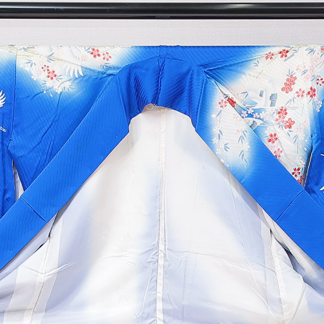 振袖 袷 身丈168cm 裄丈65cm フォーマル Cランク XLサイズ 正絹 広衿 鶴 扇 桜 1213-F0665