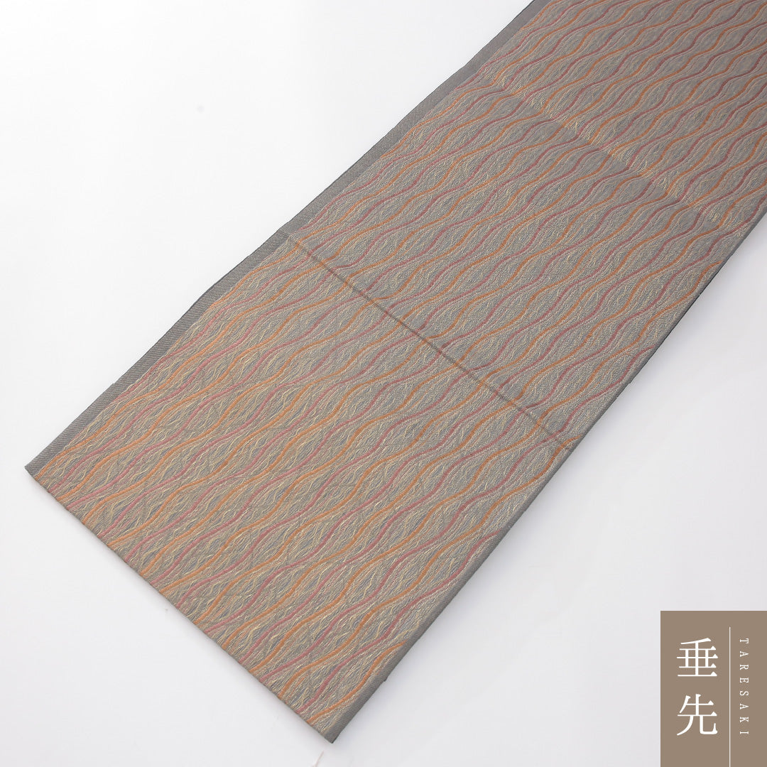 袋帯 帯丈452cm 正絹 六通 帯芯なし インフォーマル 風通織 よろけ縞 多色系 1243-02281