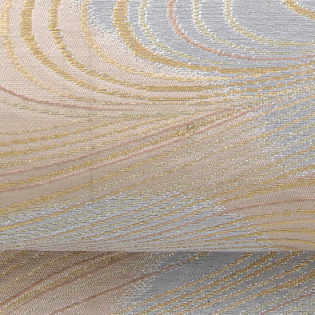 袋帯 帯丈412cm セミフォーマル 六通 Cランク 正絹 流水 ベージュ系 1223-02250