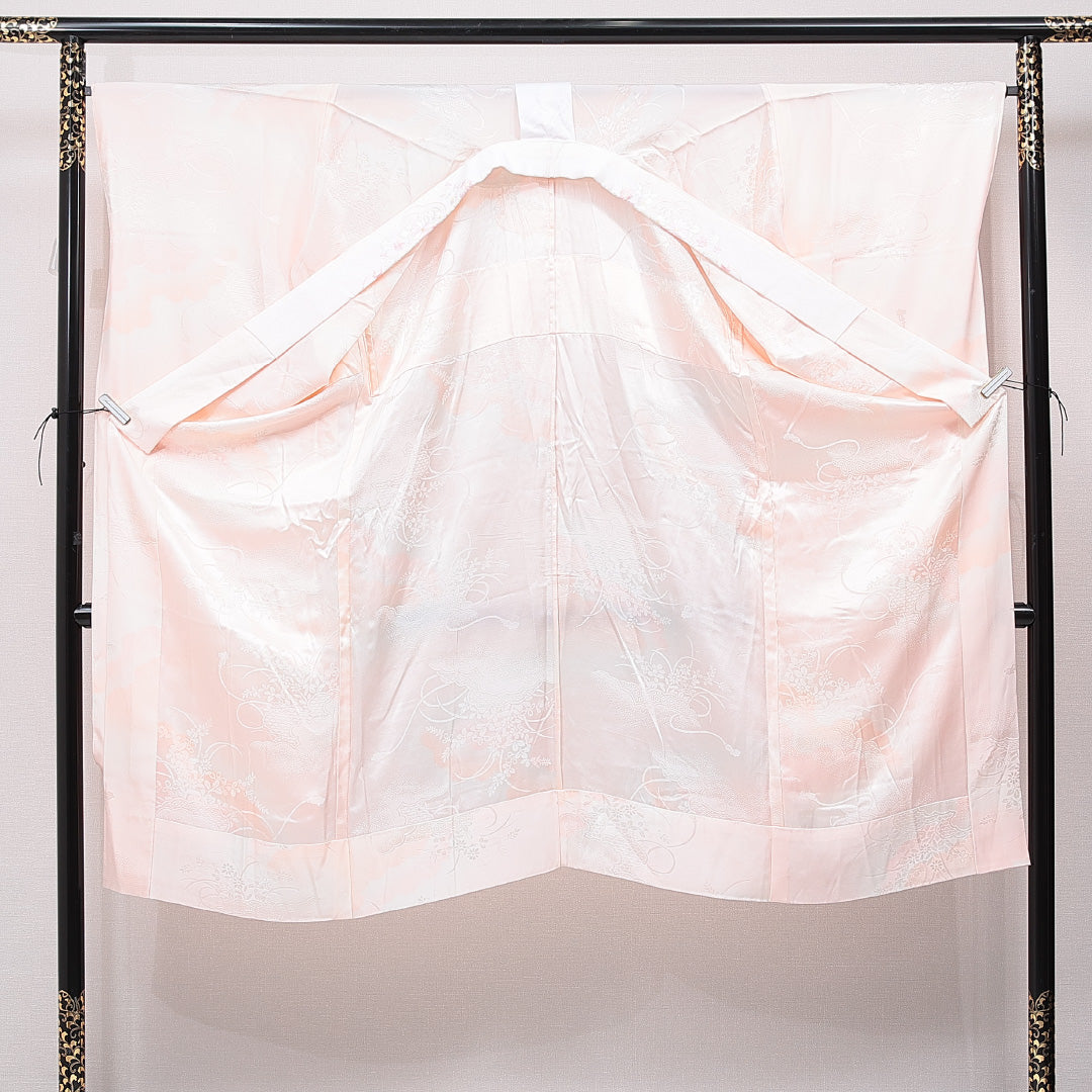 振袖用 長襦袢 無双袖 身丈130cm 裄丈61cm 正絹 Sランク Lサイズ 菊 ピンク系 RP 1240-15382