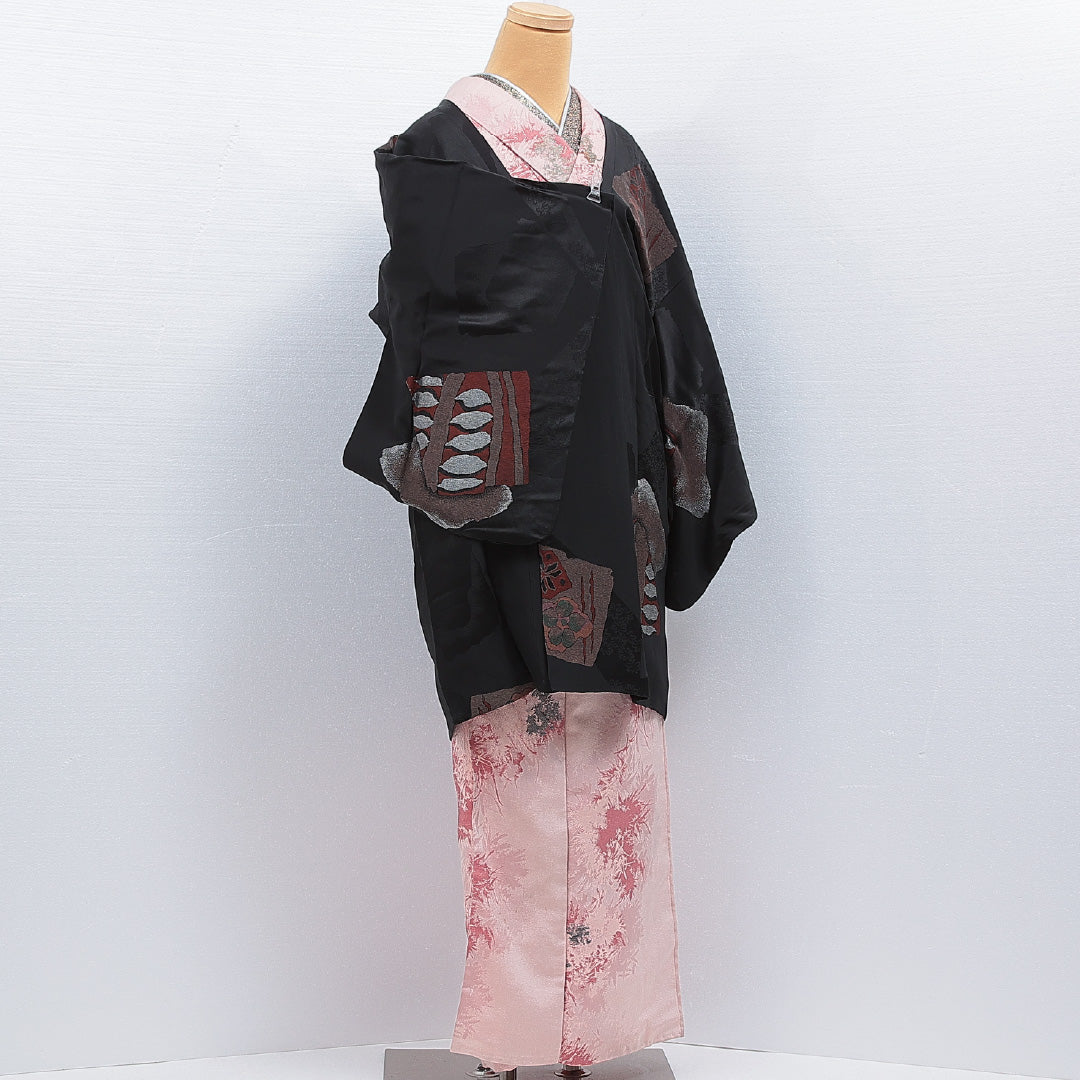 アンティーク 羽織 袷 身丈91cm 裄丈64cm 正絹 Aランク Mサイズ 創作柄 黒系 RP 1232-16146