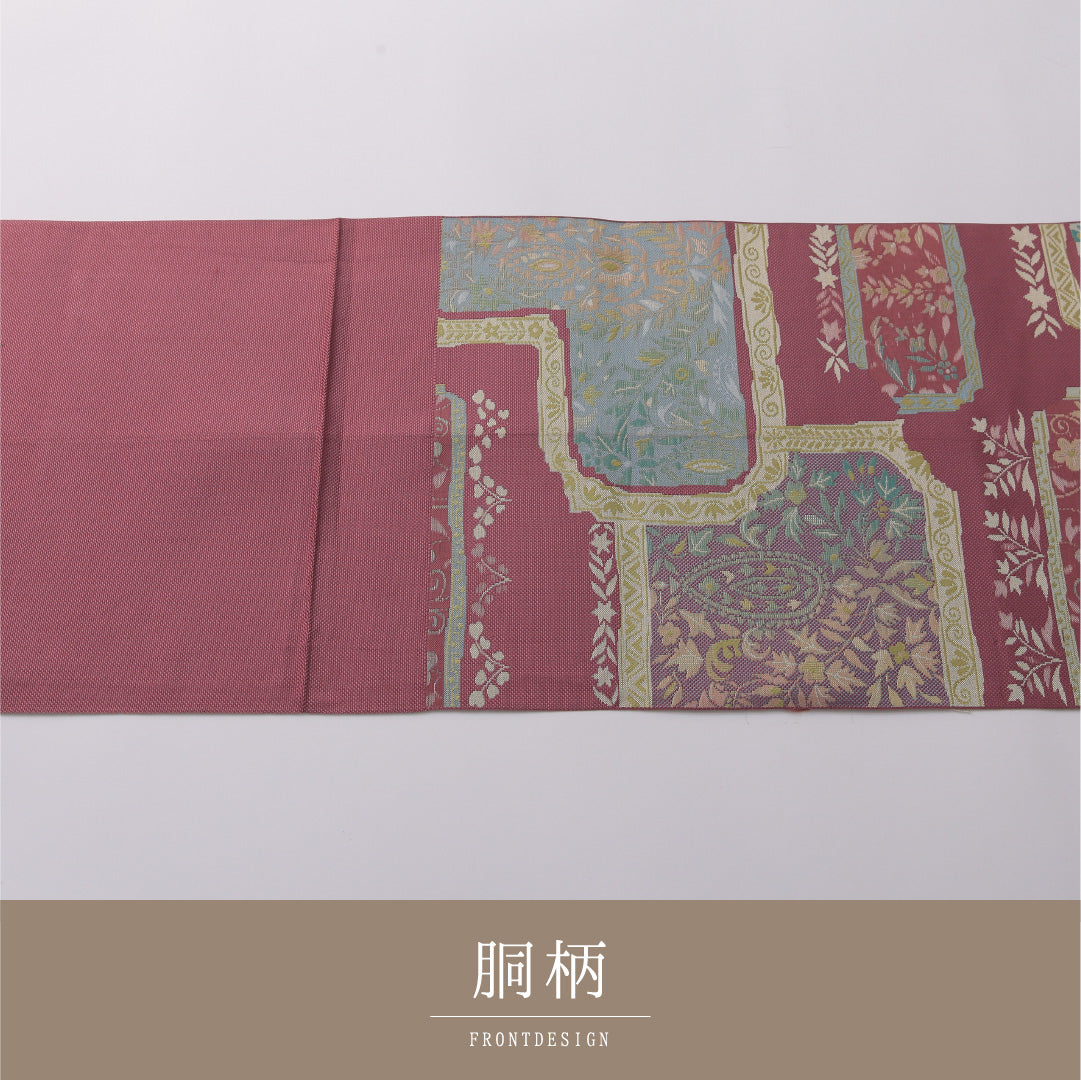 八寸名古屋帯 帯丈352cm カジュアル 松葉仕立て 六通 Aランク 正絹 色紙 ピンク系 1224-03196
