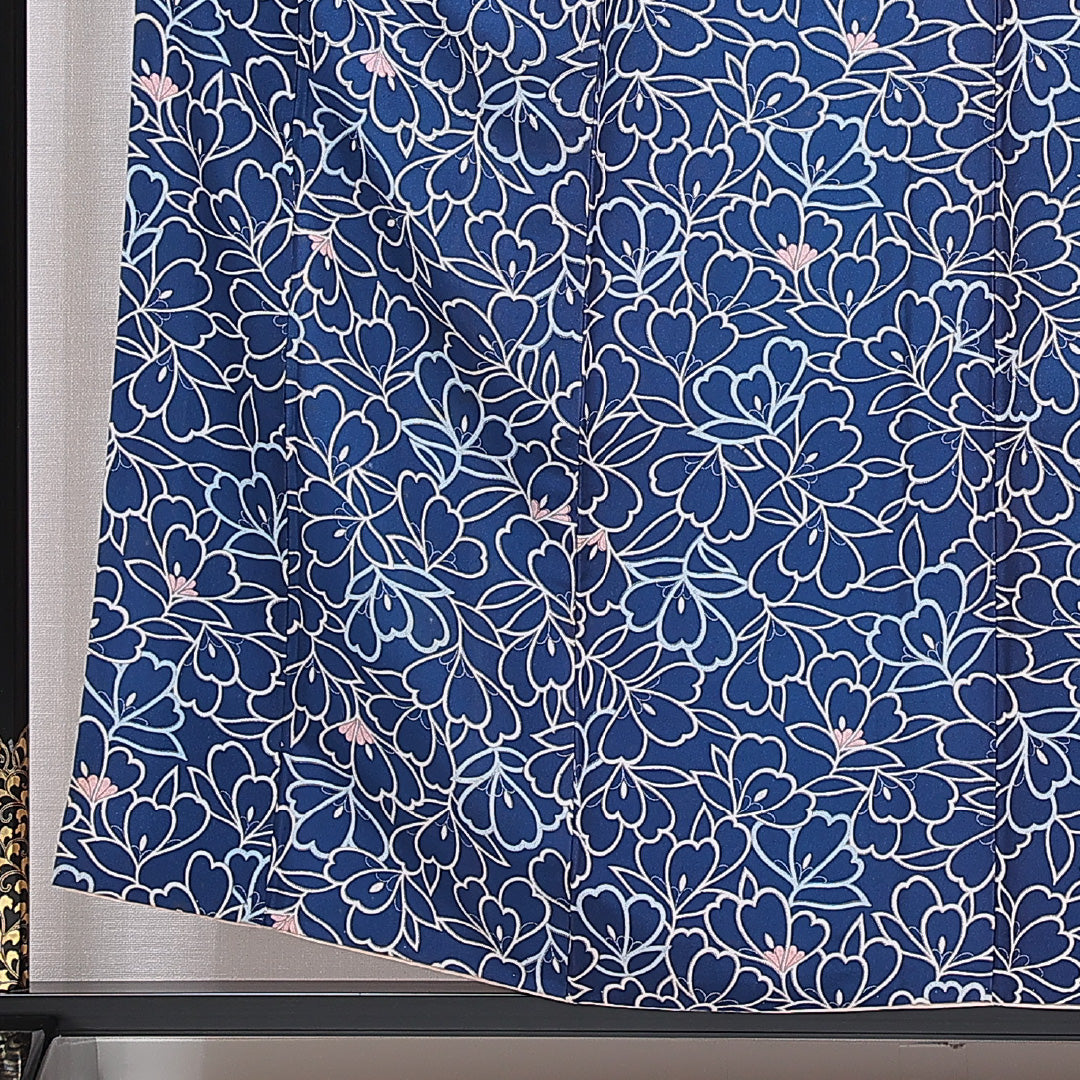 小紋 袷 身丈155cm 裄丈62cm 正絹 Cランク インフォーマル バチ衿 Mサイズ 花柄 青系 HP 1221-15568