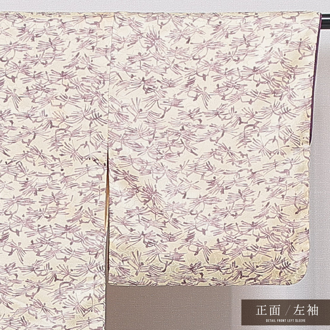 小紋 袷 身丈153cm 裄丈65cm 正絹 Cランク インフォーマル 広衿 Sサイズ 創作柄 クリーム系 LP 1221-16004