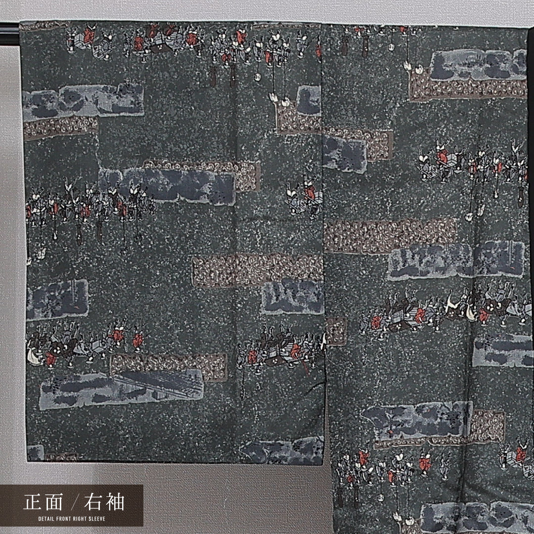 長襦袢 男性用 無双袖 身丈135cm 裄丈64cm 正絹 Sランク Mサイズ 人物 青系 RP 1241-16503