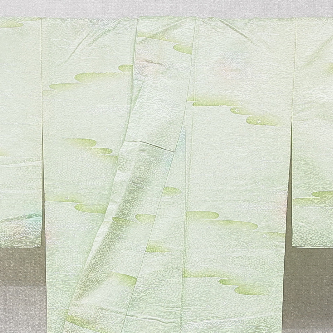 小紋 洗える着物 袷 身丈150cm 裄丈62cm ポリエステル Cランク Sサイズ 広衿 インフォーマル 古典柄 緑系 1215-15797