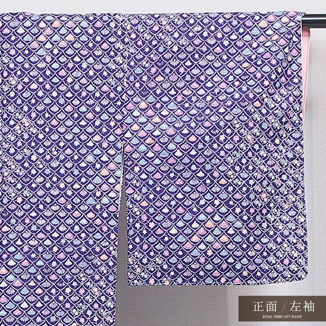 洗える着物 小紋 袷 身丈163cm 裄丈64cm ポリエステル Sランク インフォーマル 広衿 Lサイズ 菊 梅 紫系 RP 1221-16296
