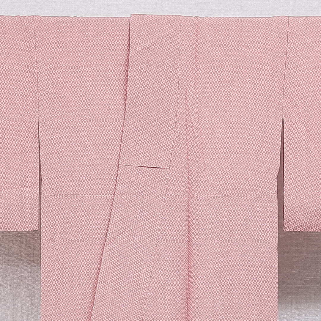 江戸小紋 袷 身丈165cm 裄丈68cm 正絹 Sランク XLサイズ 広衿 インフォーマル ガード加工 花菱 ピンク系 1262-16230