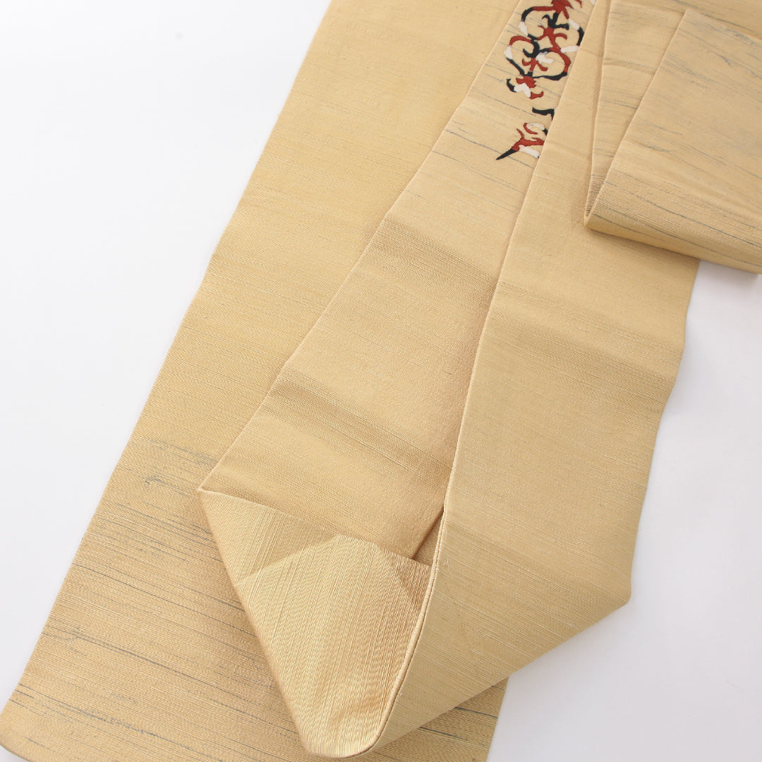 九寸名古屋帯 Aランク 帯丈346cm 正絹 ポイント柄 名古屋仕立て 織り・染め カジュアル 紬 唐華 ベージュ系 RP 1245-04107