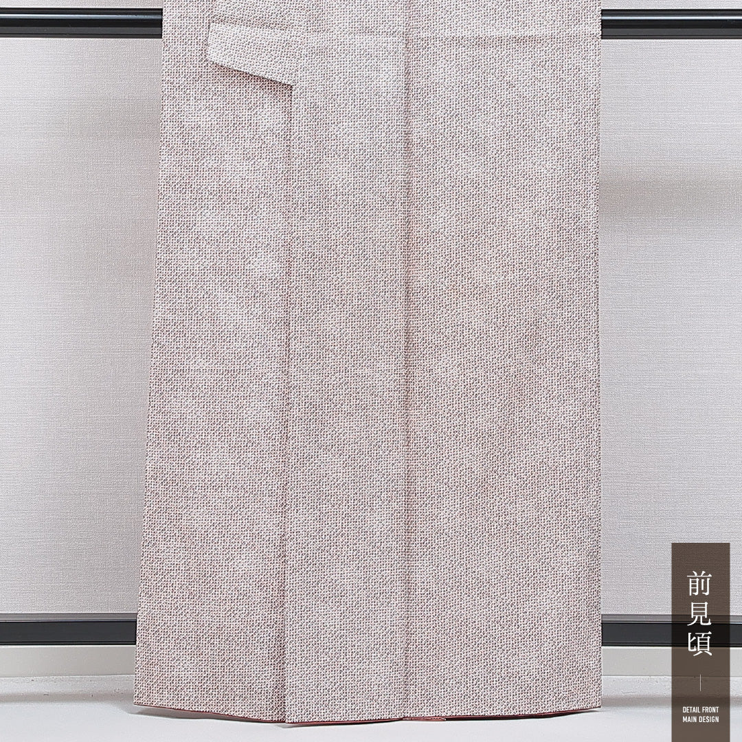 洗える着物 小紋 袷 身丈161cm 裄丈66cm ポリエステル Bランク インフォーマル 広衿 Lサイズ 鹿の子柄 茶系 HP 1221-16250