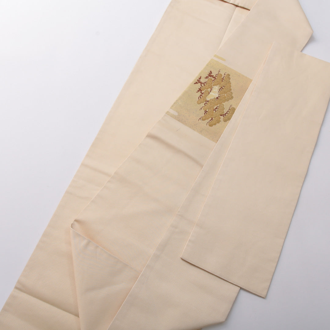 九寸名古屋帯 帯丈365cm セミフォーマル 名古屋仕立て ポイント柄 Cランク 正絹 松 クリーム系 1224-03644